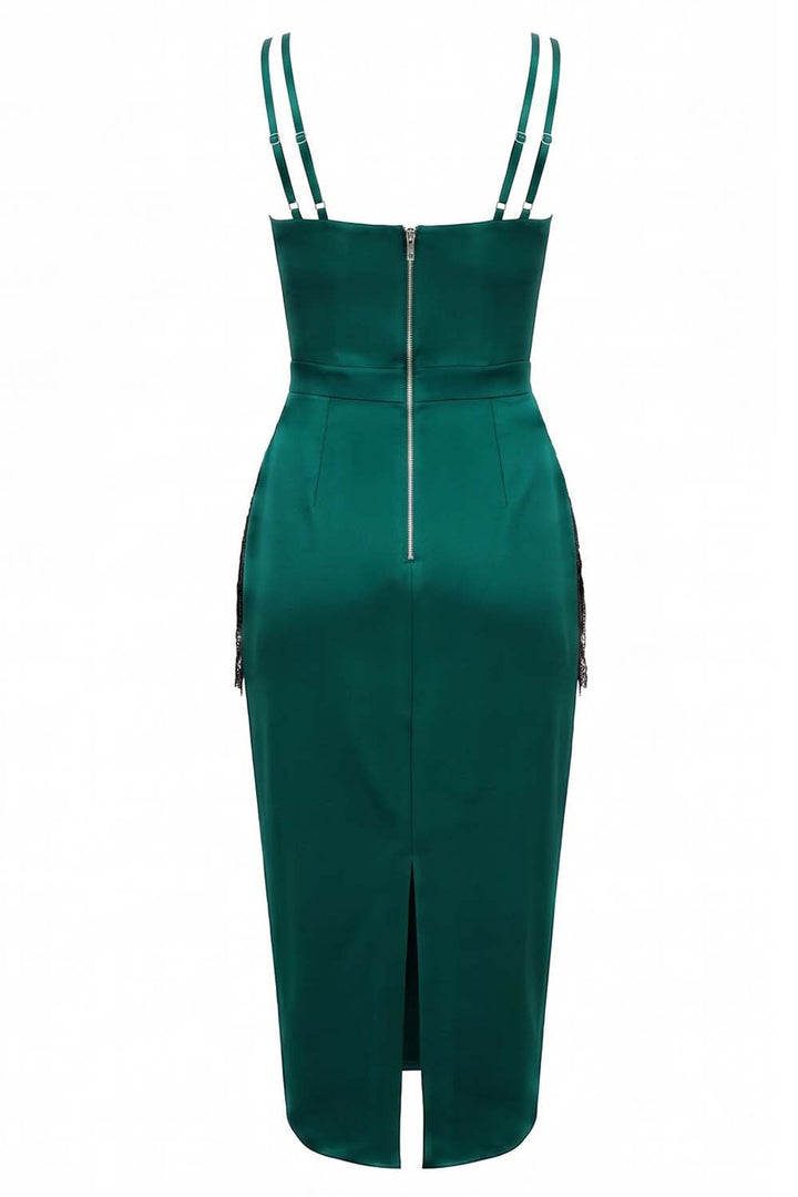 ODESSA Art Deco sequin dress in dark teal green on model - back view