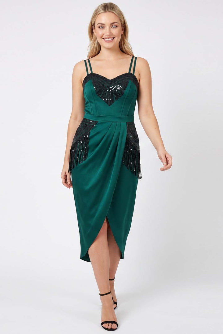 ODESSA Art Deco sequin dress in dark teal green by Luxe Noir - front view