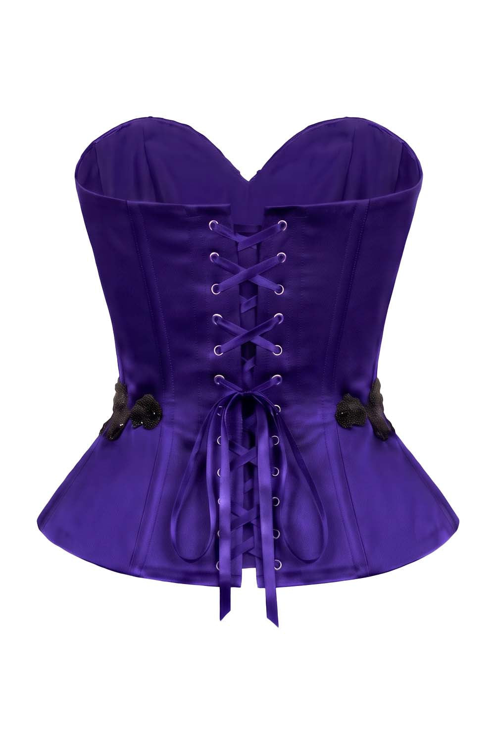 ODETTE Beaded Peplum Overbust Corset in Royal Purple by Luxe Noir – back view