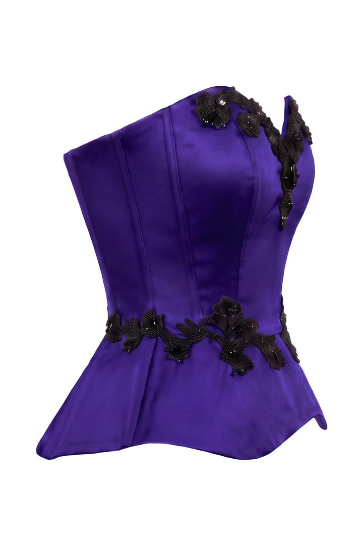ODETTE Beaded Peplum Overbust Corset in Royal Purple by Luxe Noir – side view