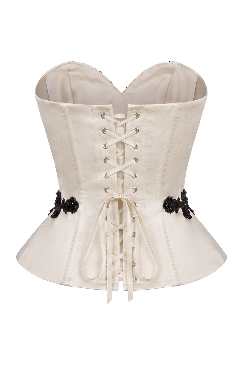 ODETTE Beaded Peplum Overbust Corset in Ivory by Luxe Noir – back view