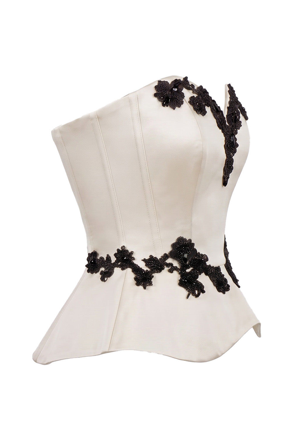 ODETTE Beaded Peplum Overbust Corset in Ivory by Luxe Noir – side view