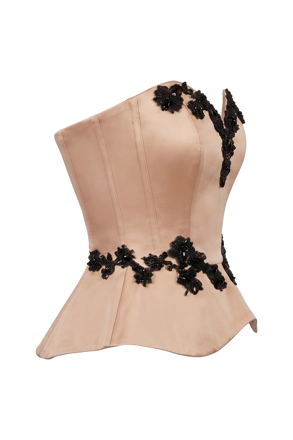 ODETTE Beaded Peplum Overbust Corset in Nude by Luxe Noir – side view