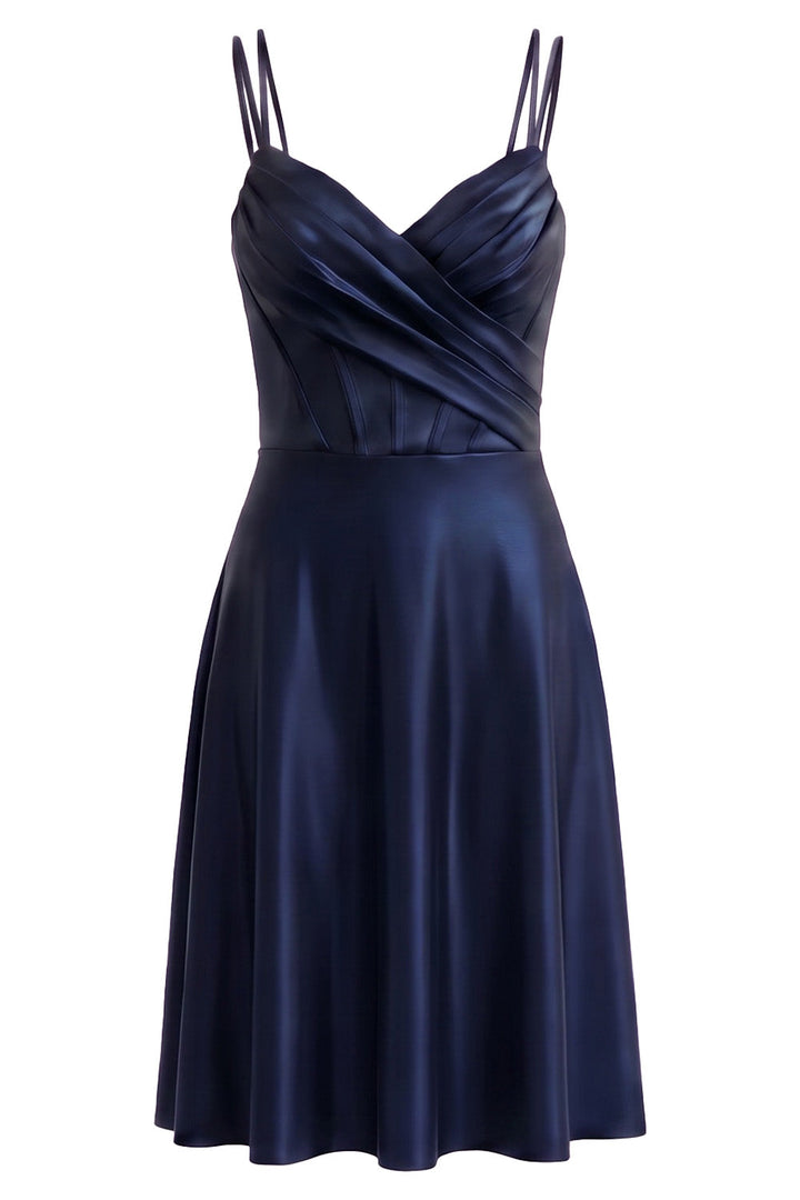 ROSALIND corset evening dress in midnight navy on model - front view