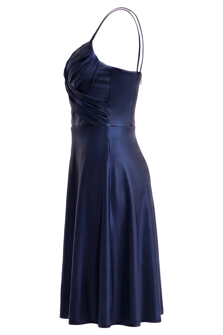 ROSALIND corset evening dress in midnight navy on model - side view