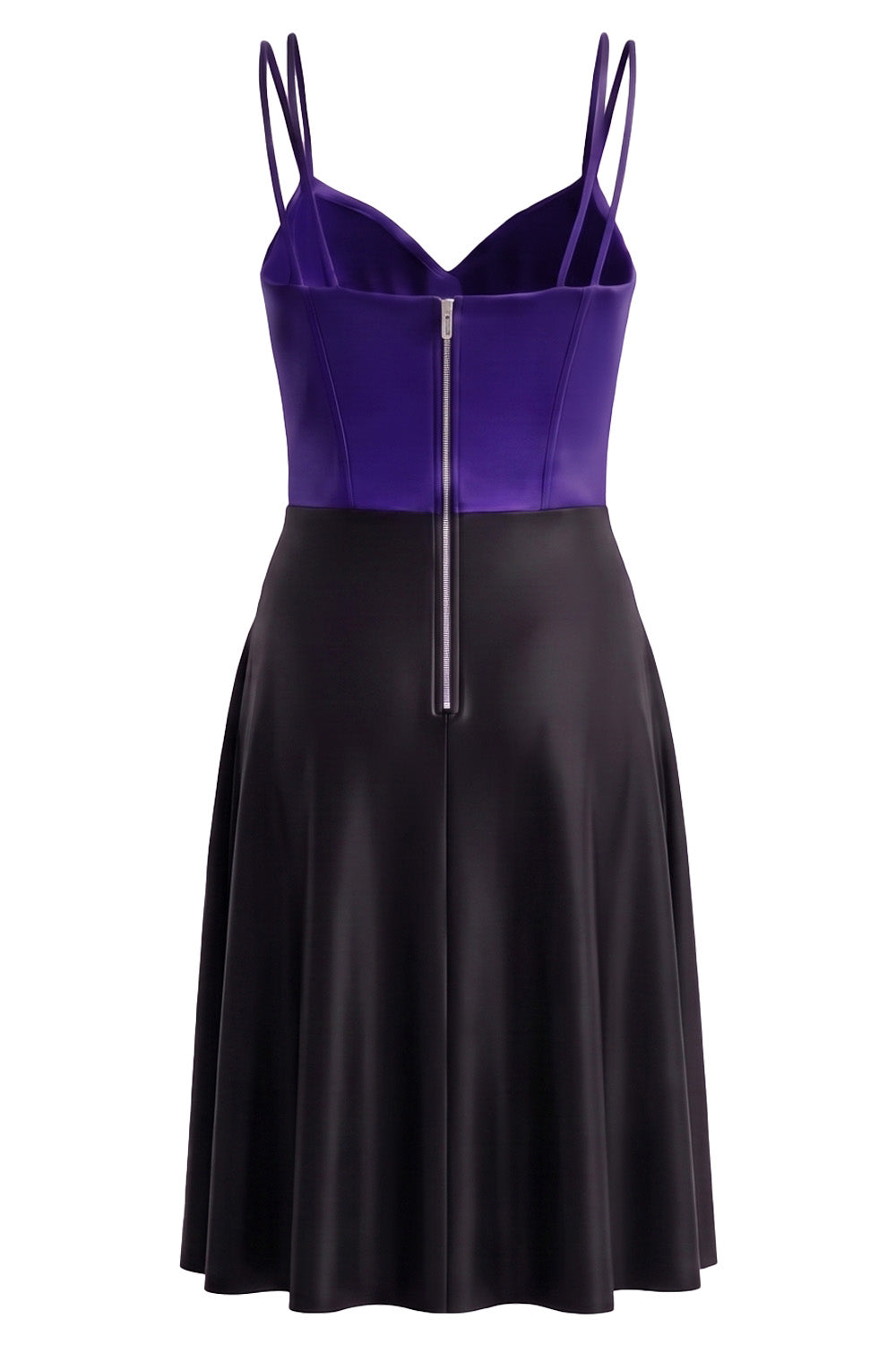 ROSALIND corset evening dress in royal purple on model - back view
