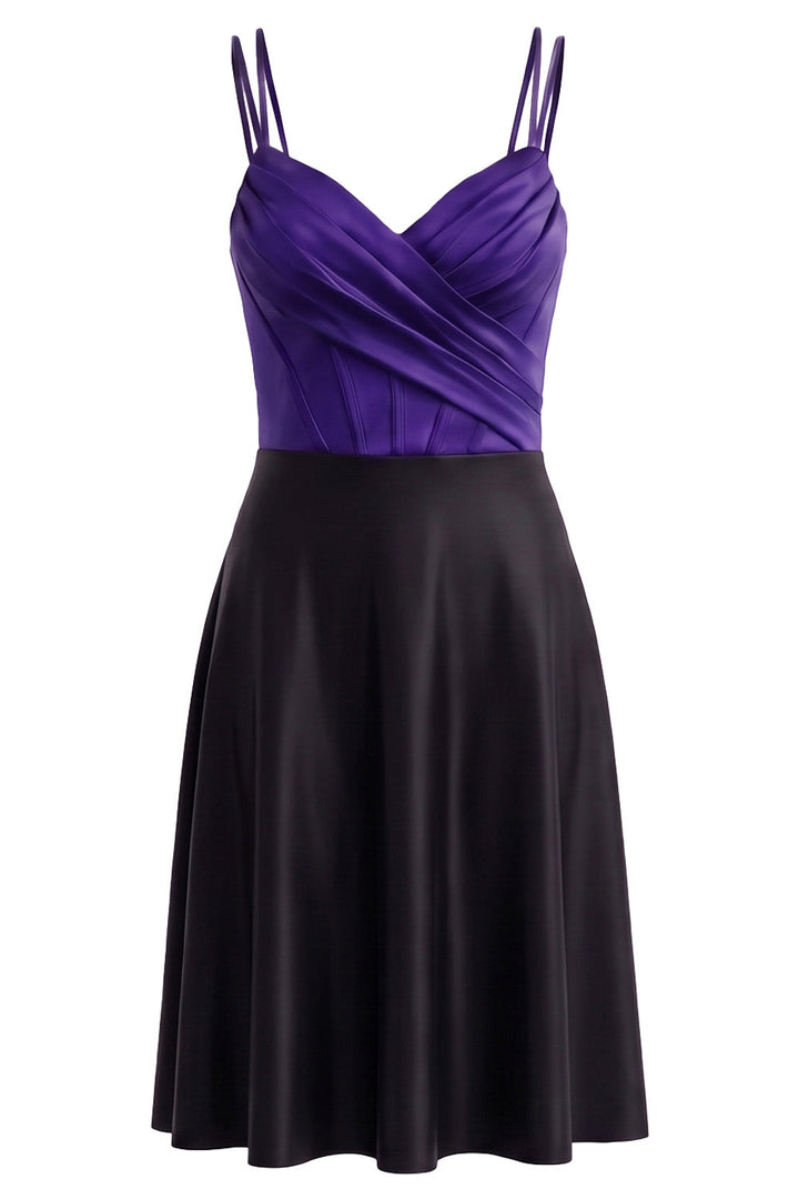 ROSALIND corset evening dress in royal purple on model - front view