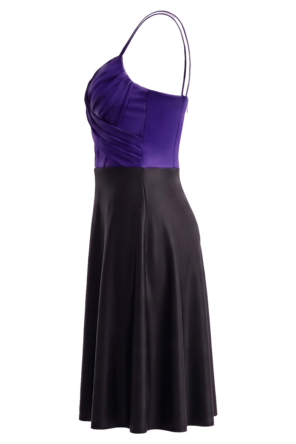 ROSALIND corset evening dress in royal purple on model - side view