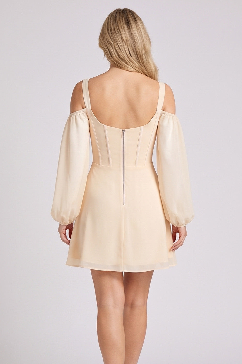 SYLVIE Georgette Cold Shoulder Corset Mini Dress - Cream