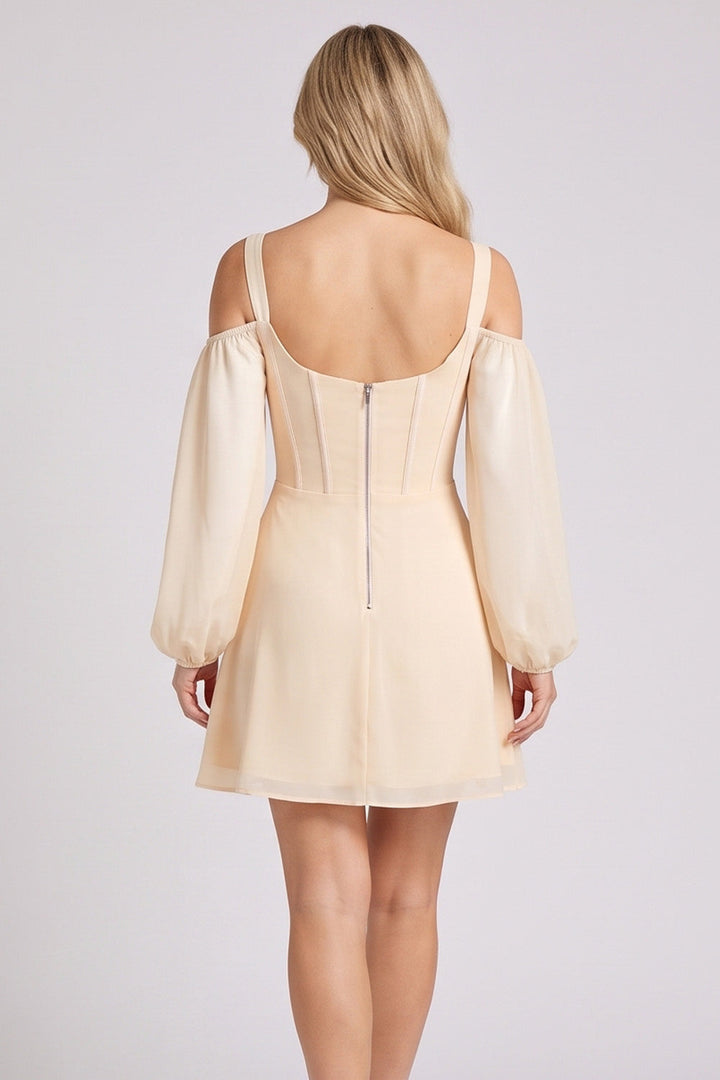 SYLVIE Georgette Cold Shoulder Corset Mini Dress - Cream