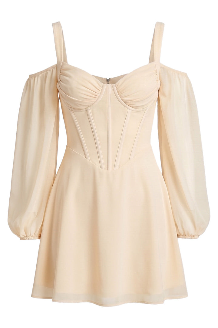 SYLVIE Georgette Cold Shoulder Corset Mini Dress - Cream
