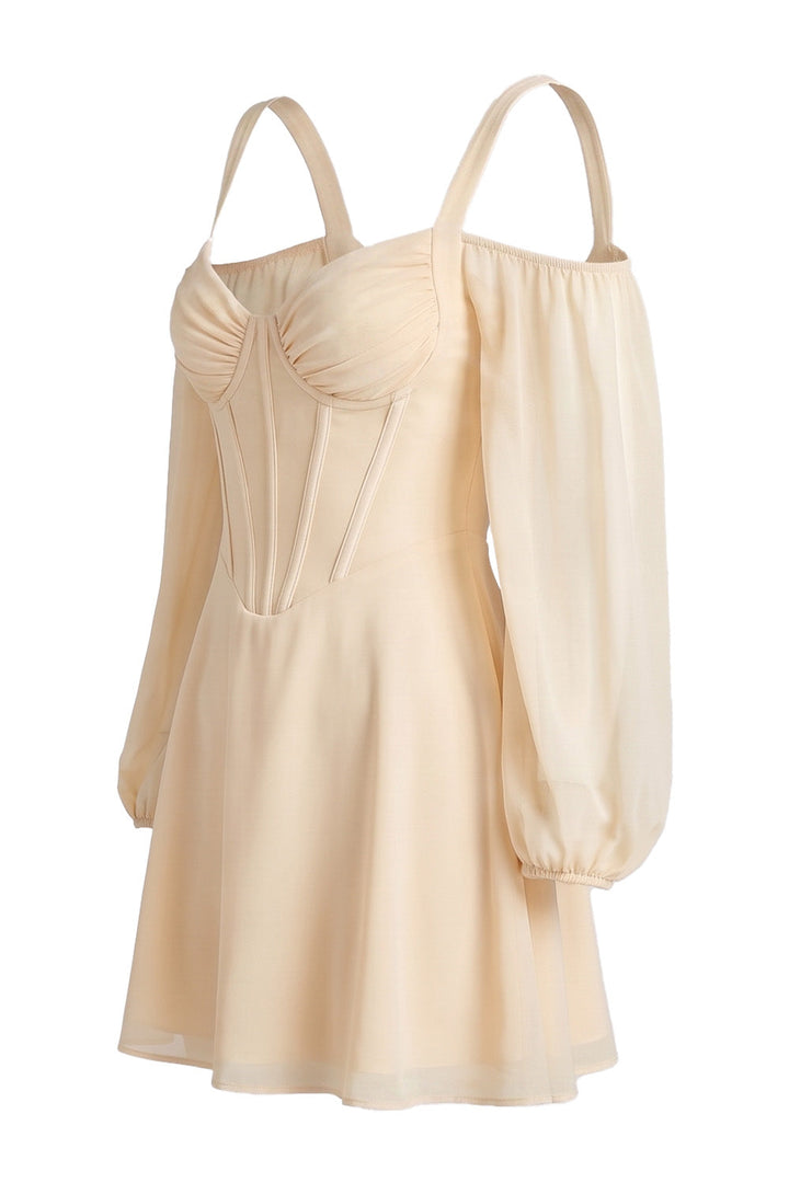 SYLVIE Georgette Cold Shoulder Corset Mini Dress - Cream