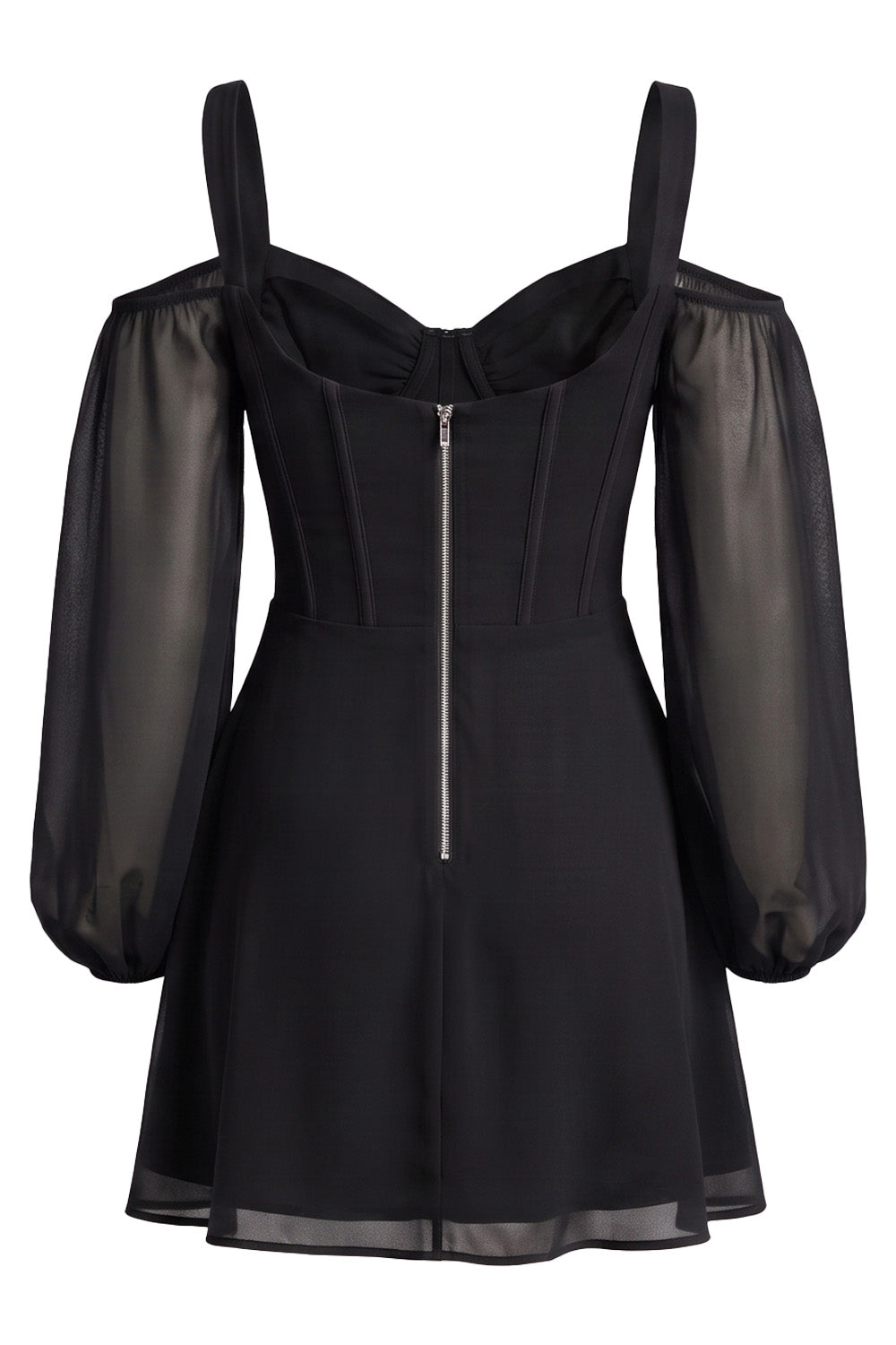 SYLVIE Georgette Cold Shoulder Corset Mini Dress - Black