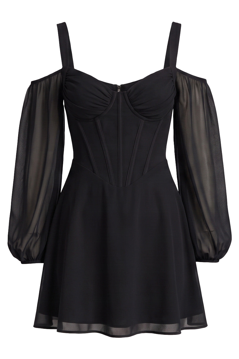 SYLVIE Georgette Cold Shoulder Corset Mini Dress - Black