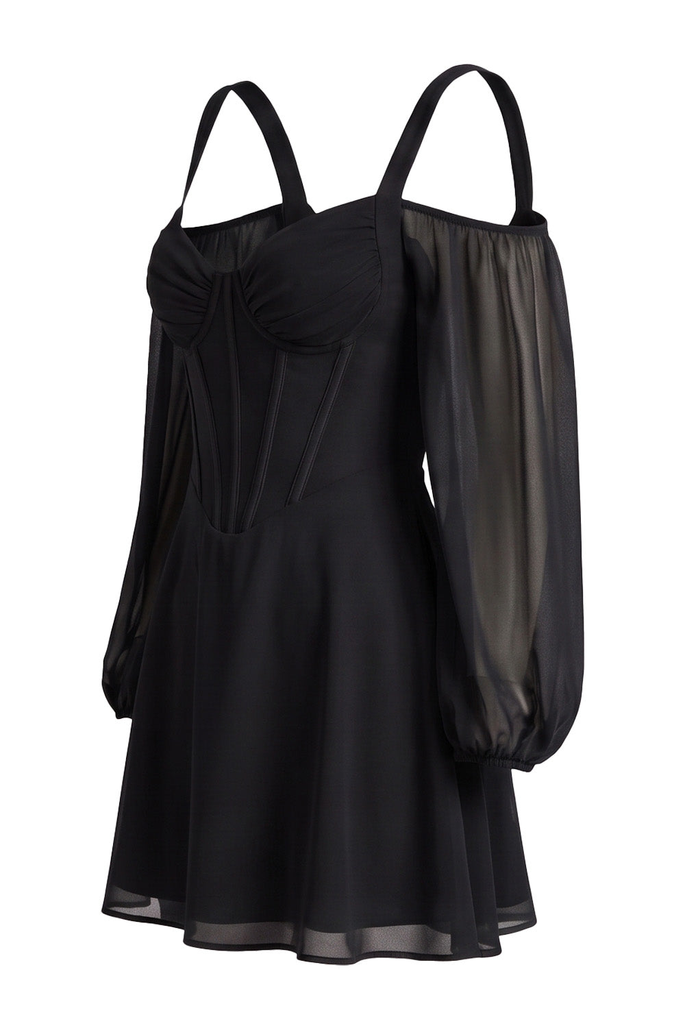 SYLVIE Georgette Cold Shoulder Corset Mini Dress - Black