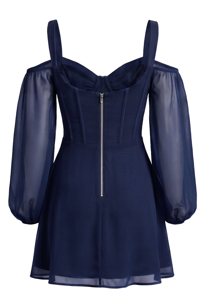 SYLVIE Georgette Cold Shoulder Corset Mini Dress - Navy Blue