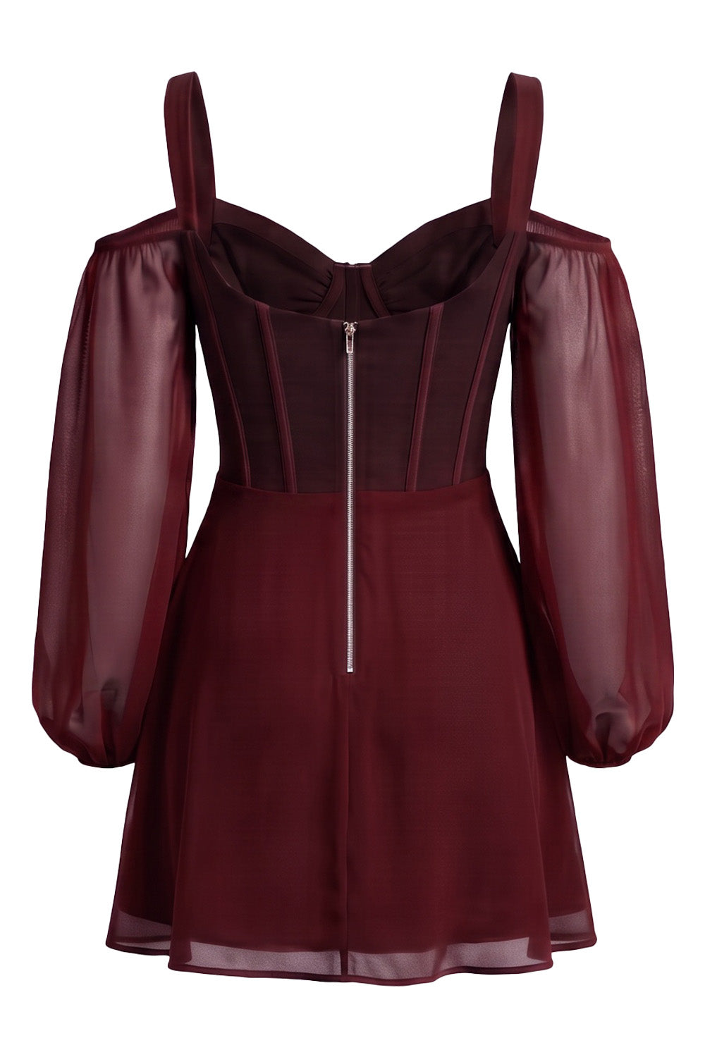 SYLVIE Georgette Cold Shoulder Corset Mini Dress - Oxblood