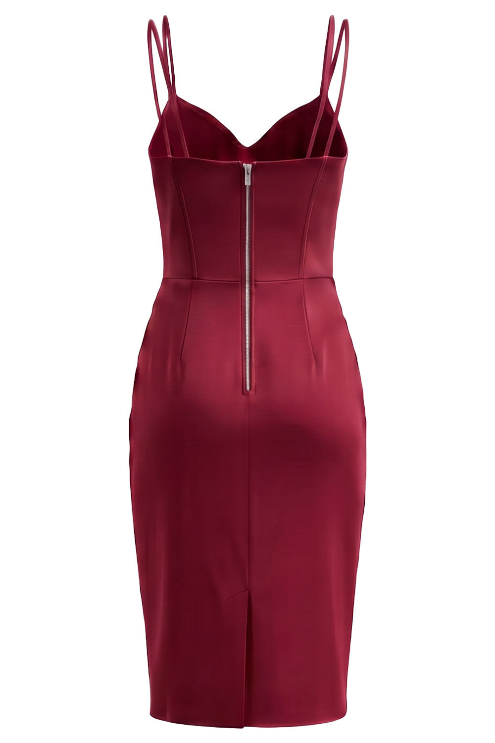 VIVIENNE corset evening dress in crimson on model - back view