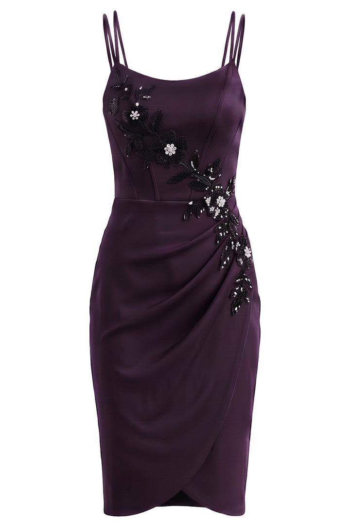 VIVIENNE corset evening dress in dark aubergine on model - front view