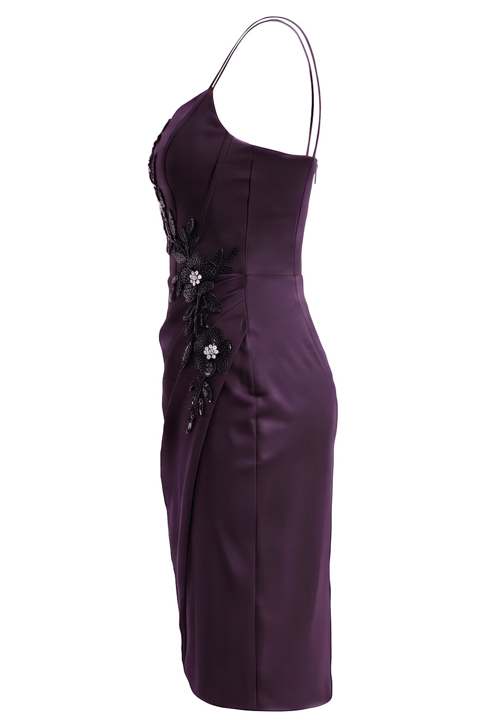 VIVIENNE corset evening dress in dark aubergine on model - side view