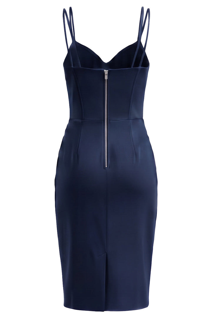 VIVIENNE corset evening dress in midnight navy on model - back view
