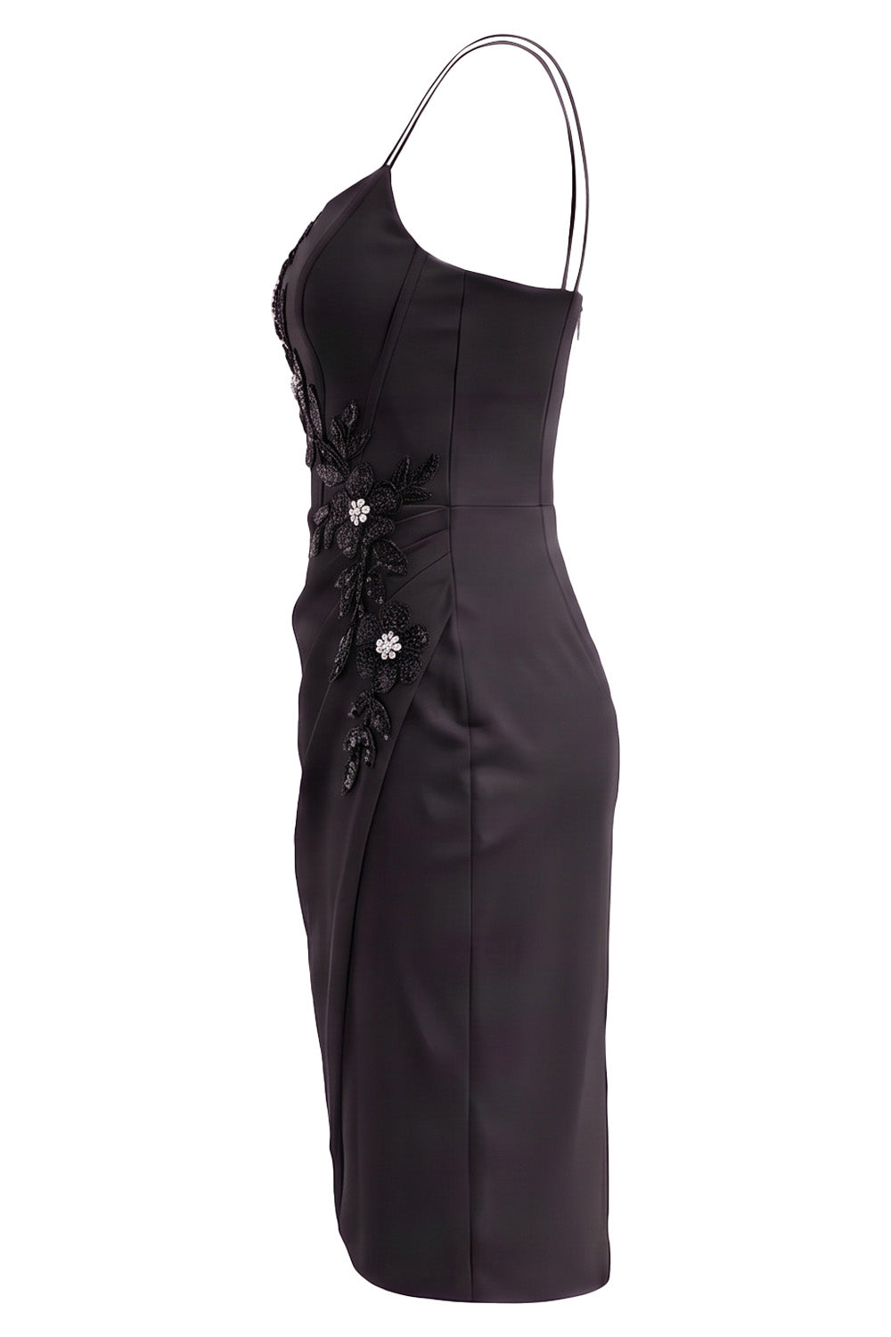 VIVIENNE embellished corset evening dress in black on model - side view