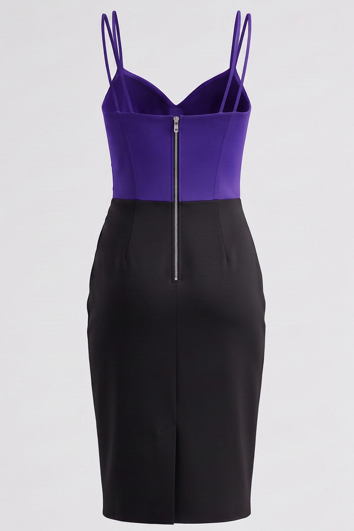 VIVIENNE corset evening dress in purple and black on model - back view