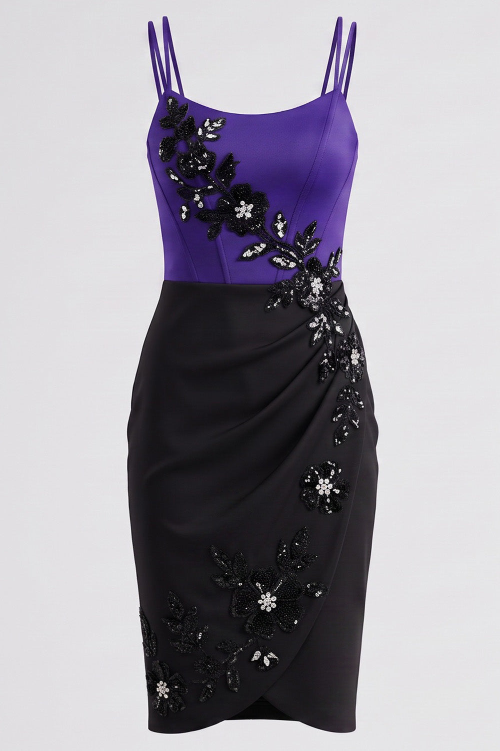 VIVIENNE corset evening dress in purple and black on model - front view