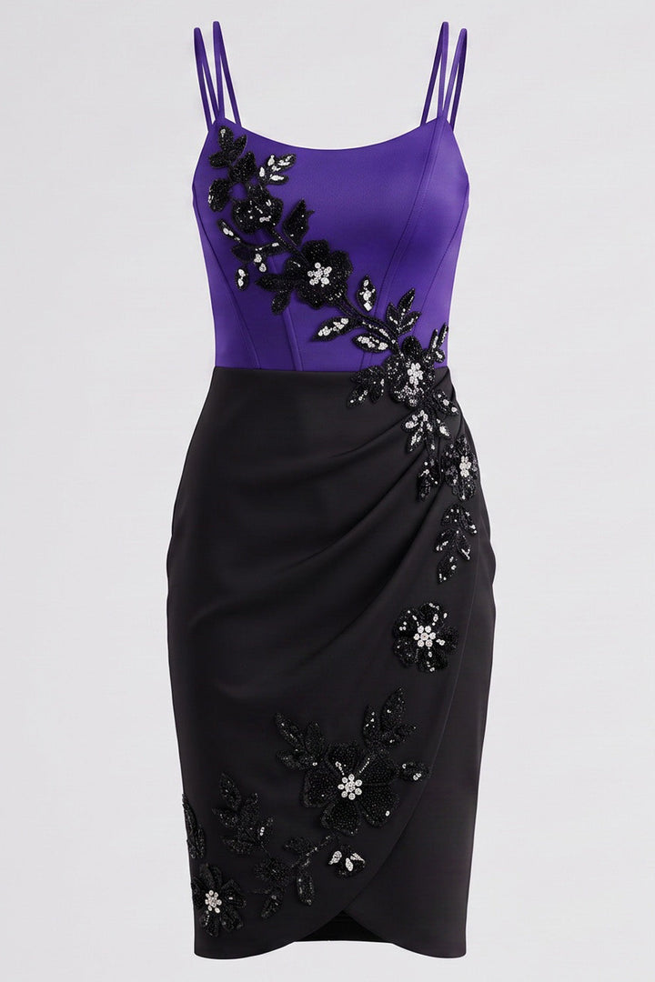 VIVIENNE corset evening dress in purple and black on model - front view