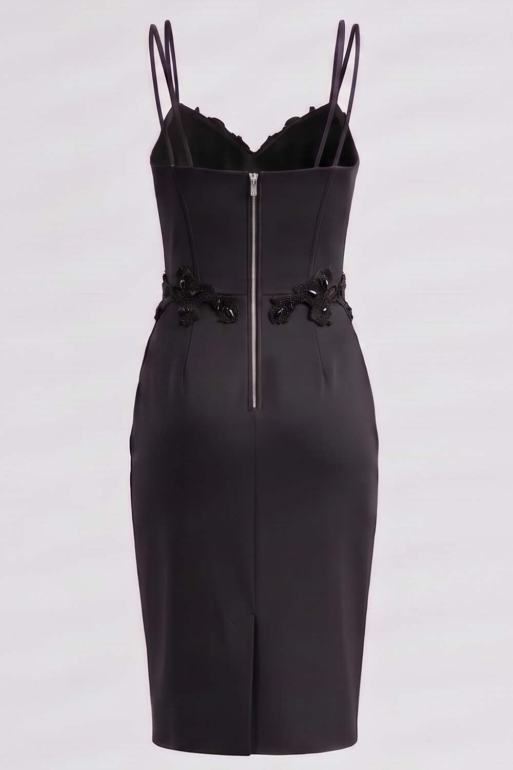 ODILE beaded corset dress in black on model - back view