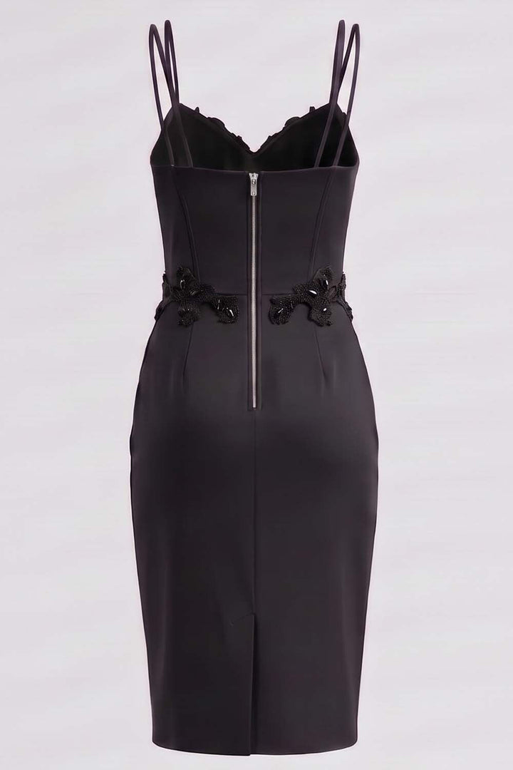 ODILE beaded corset dress in black on model - back view