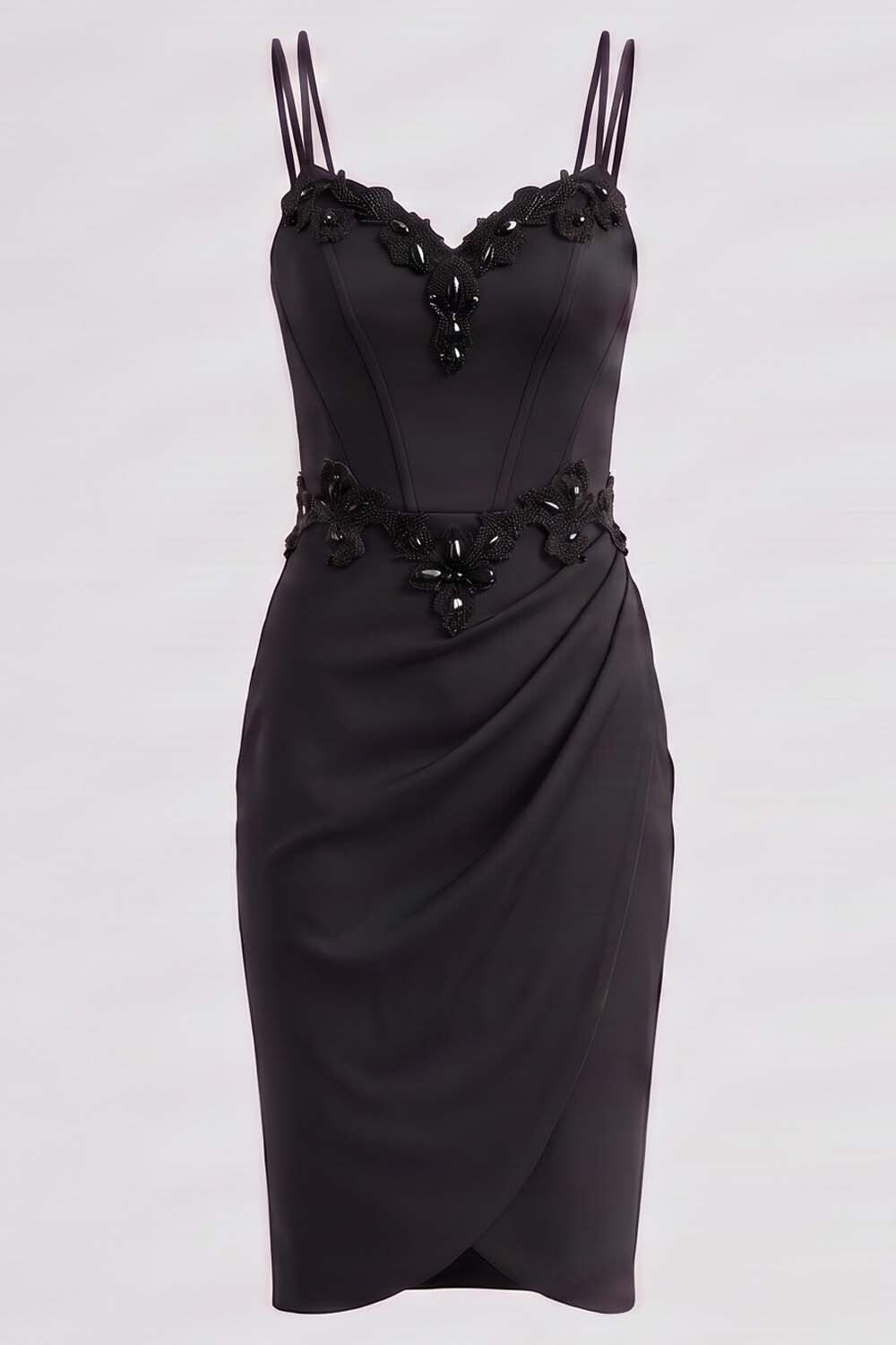 ODILE beaded corset dress in black on model - front view
