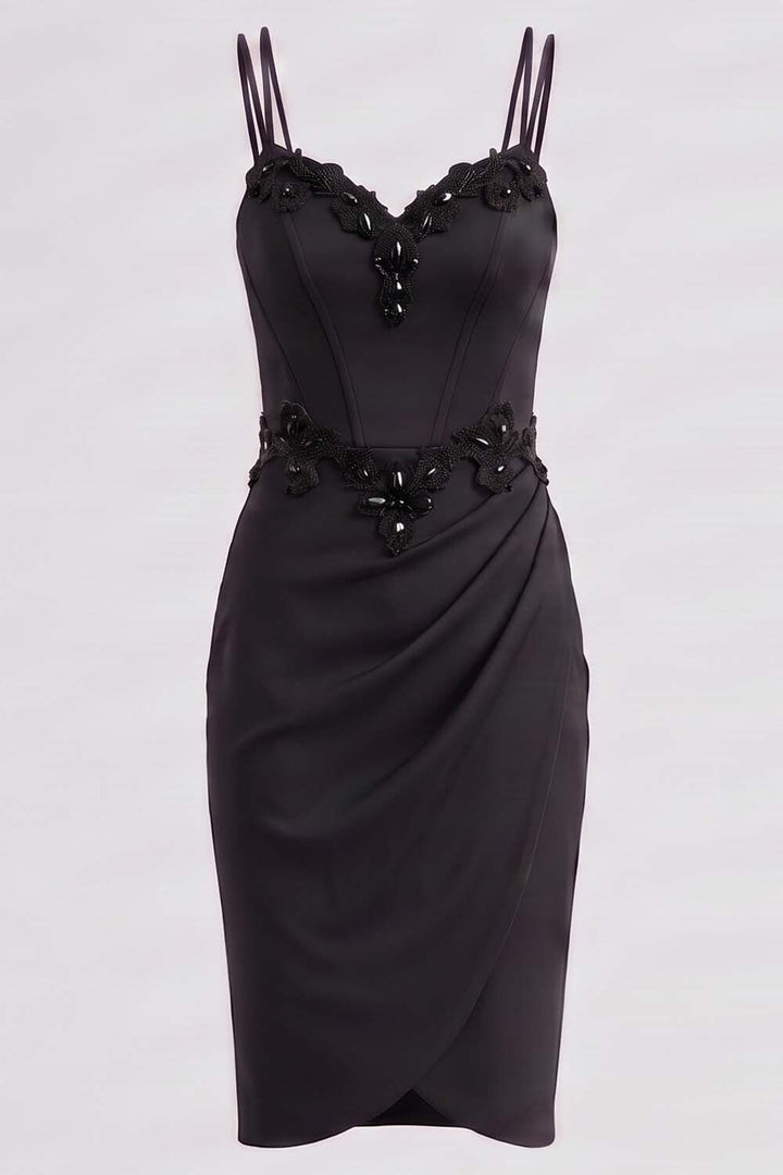 ODILE beaded corset dress in black on model - front view