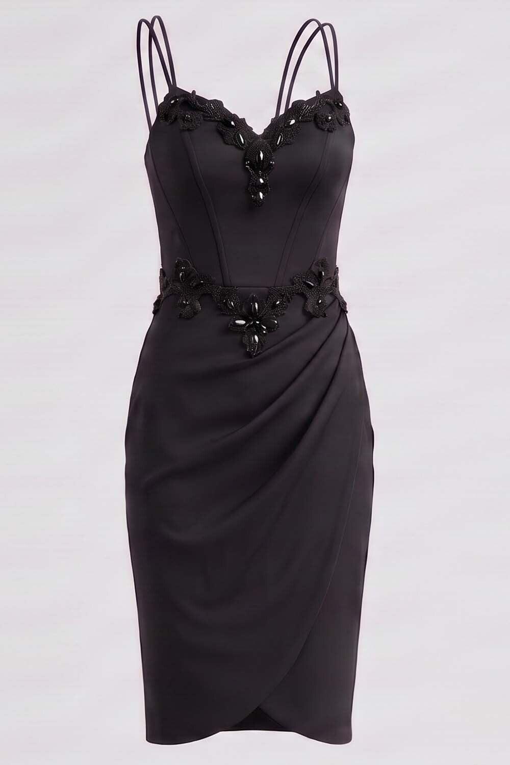 ODILE beaded corset dress in black on model - side view