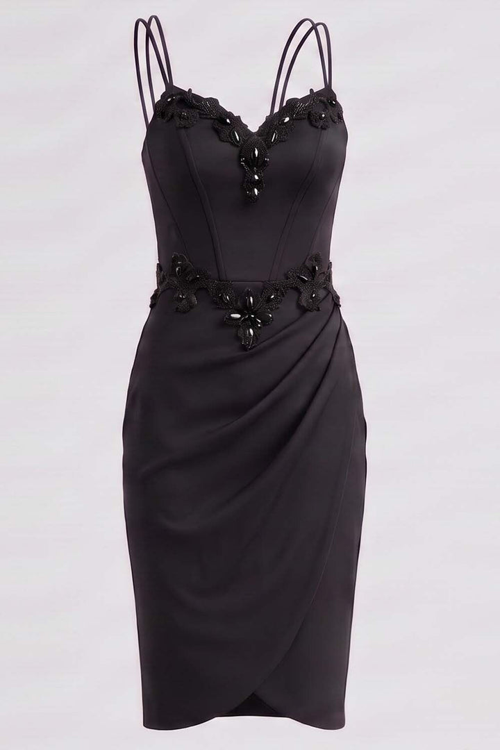 ODILE beaded corset dress in black on model - side view