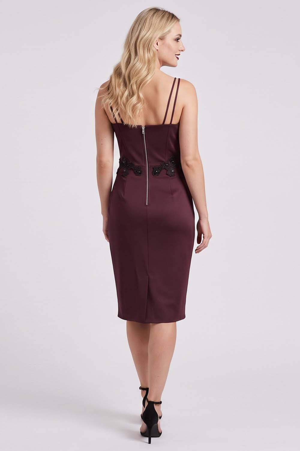 ODILE beaded corset dress in dark maroon by Luxe Noir - back view