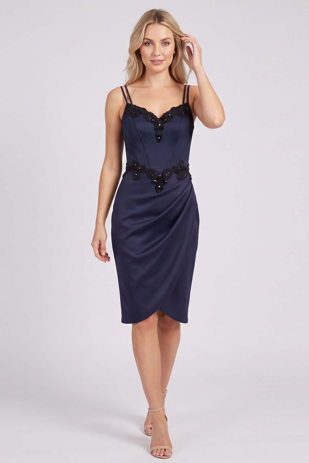 ODILE beaded corset dress in ink navy by Luxe Noir - front view