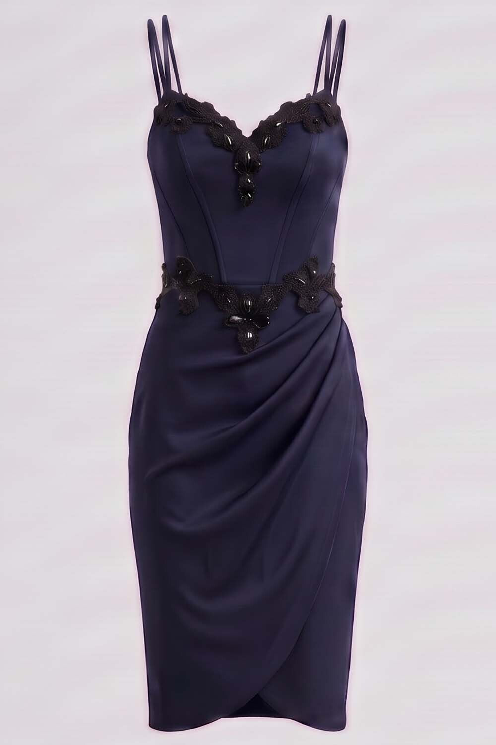 ODILE beaded corset dress in ink navy on model - front view