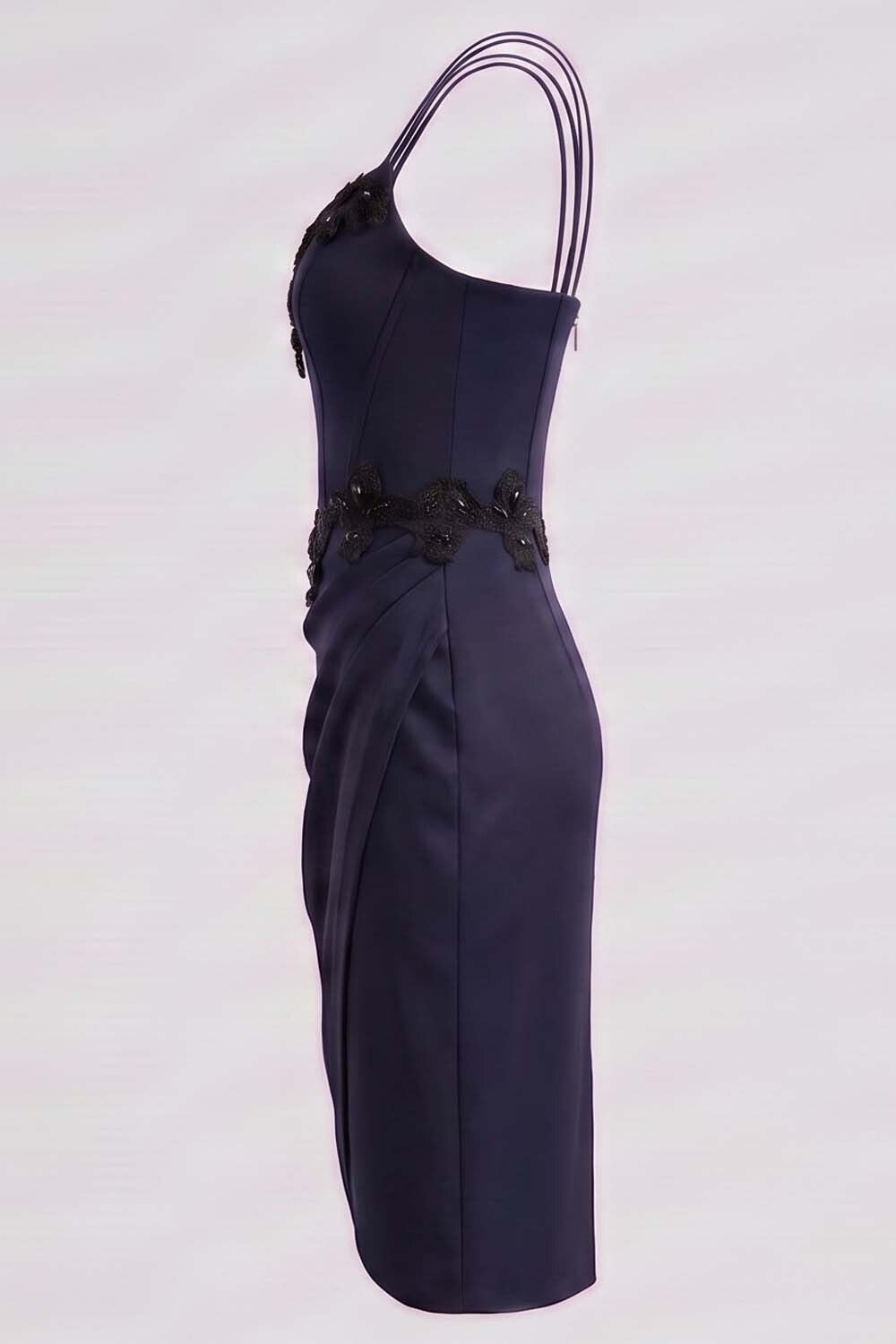 ODILE beaded corset dress in ink navy on model - side view
