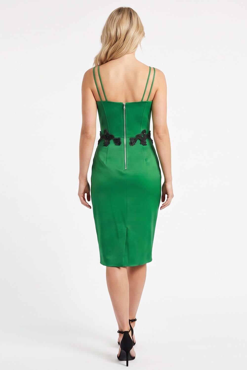 ODILE beaded corset dress in kelly green by Luxe Noir - back view