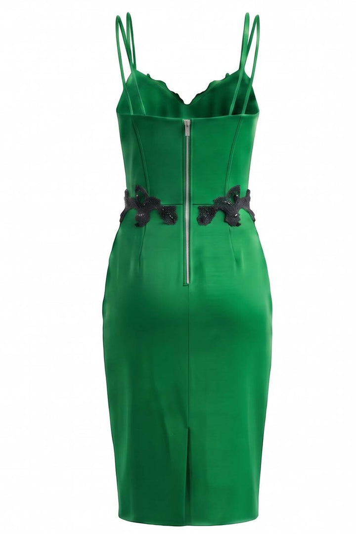 ODILE beaded corset dress in kelly green on model - back view