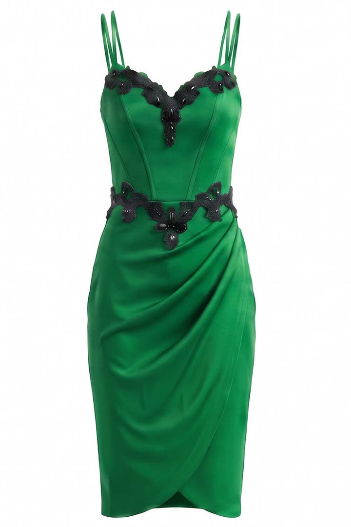 ODILE beaded corset dress in kelly green on model - front view