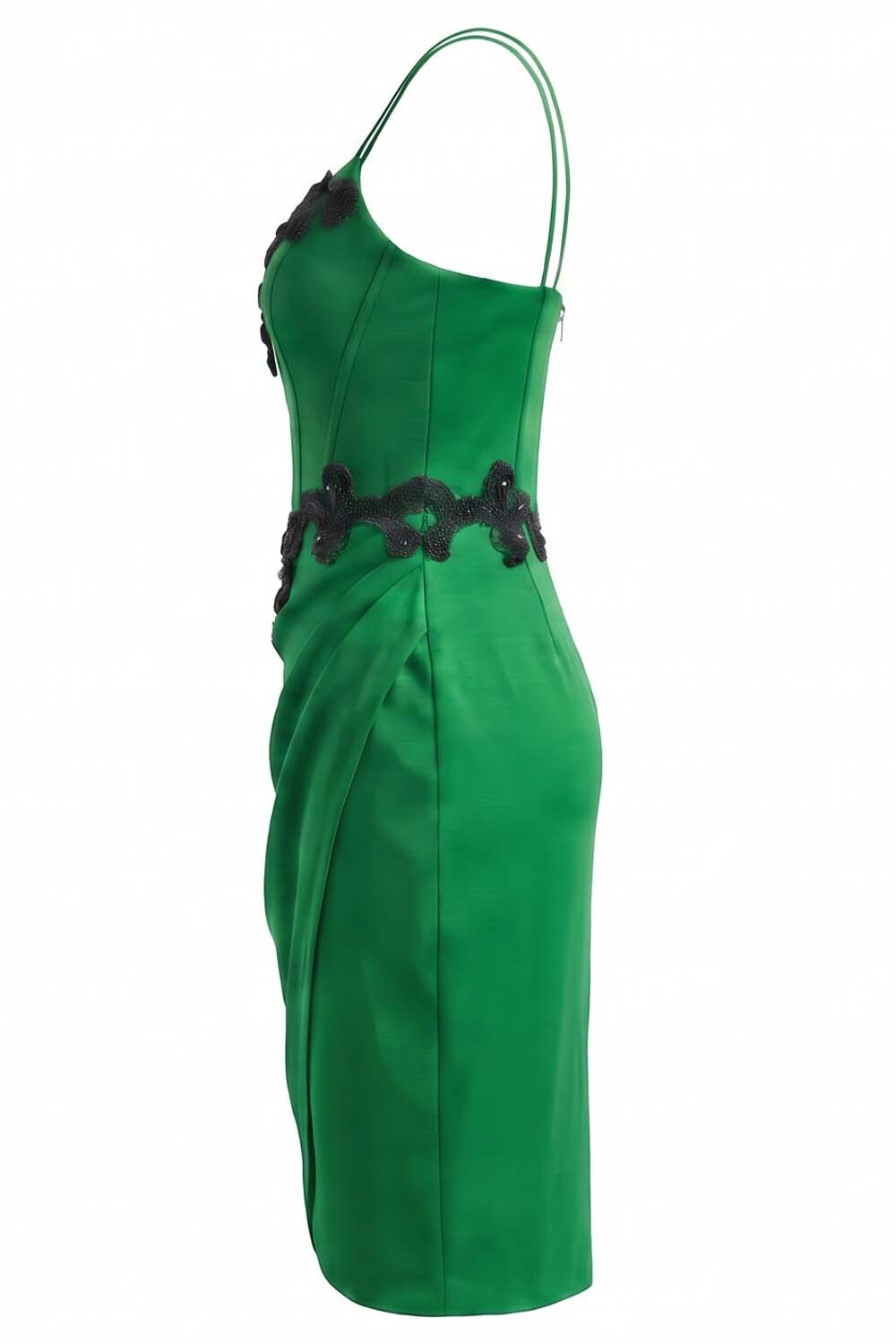 ODILE beaded corset dress in kelly green on model - side view