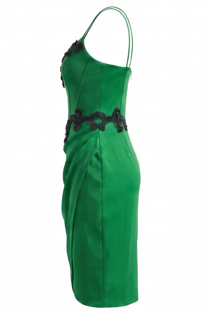ODILE beaded corset dress in kelly green on model - side view