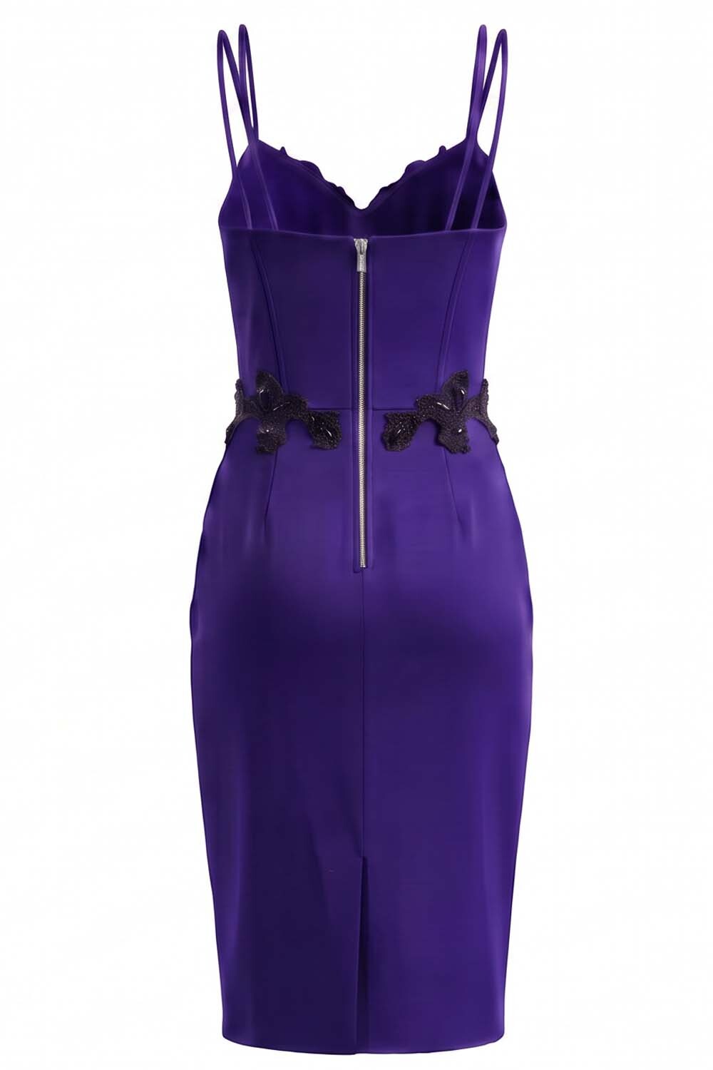 ODILE beaded corset dress in royal purple on model - back view