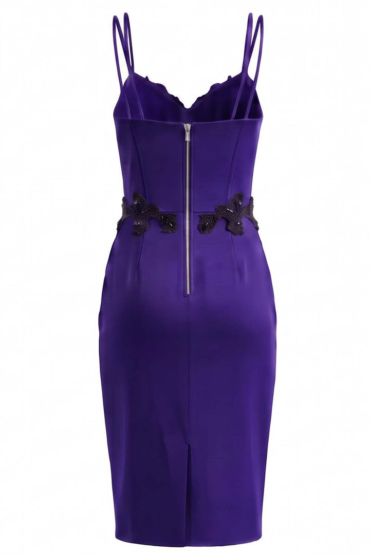 ODILE beaded corset dress in royal purple on model - back view