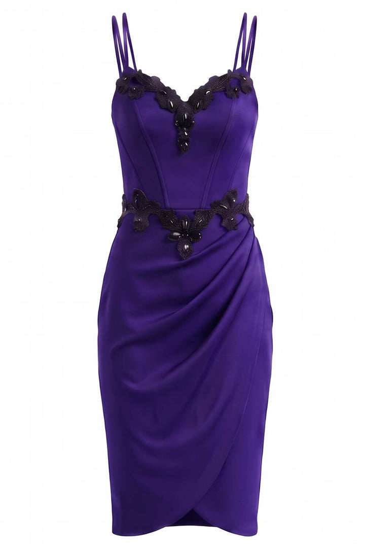 ODILE beaded corset dress in royal purple on model - front view