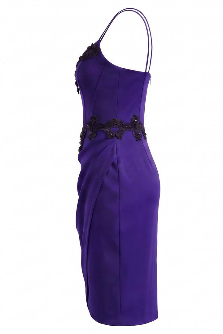 ODILE beaded corset dress in royal purple on model - side view