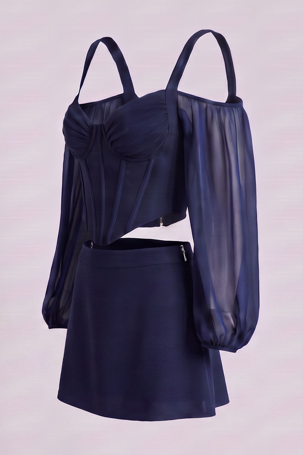 MAEVE Corset Top &amp; Mini Skirt Co-ord Set in Navy by Luxe Noir – side view