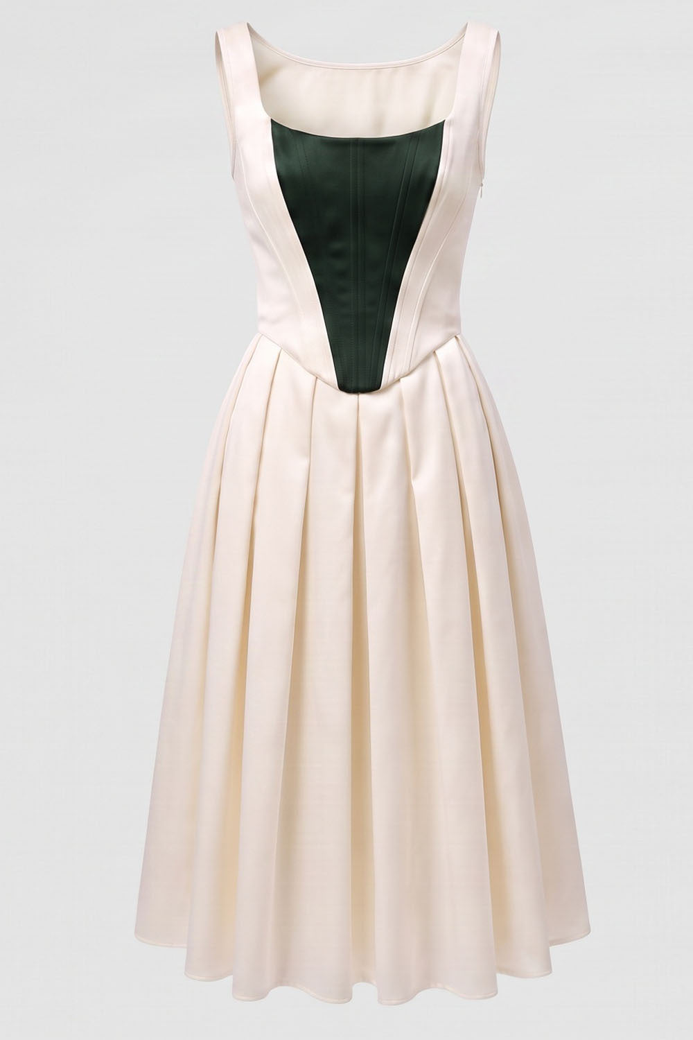 MARLY Rococo Corset Tea Dress in Ivory / Forest Green by Luxe Noir – front view